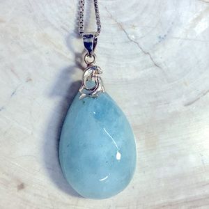 Sterling Silver Stone Dolphin Necklace